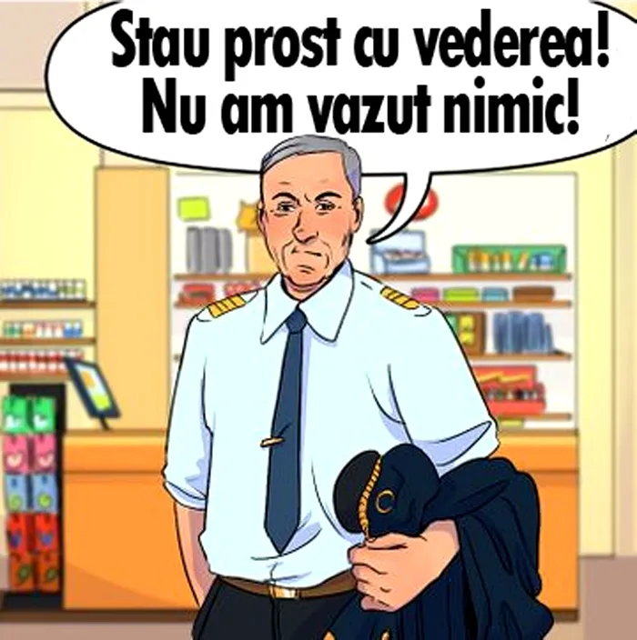 Test de inteligență | Care dintre cei 4 oameni din imagine a furat portofelul din Mega Image?  REZOLVARE barbatul din dreapta-jos minte! El este hotul, pentru ca nu are cum sa stea prost cu vederea. Este  pilot!