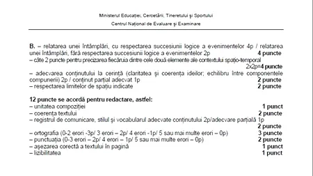 BAREM EVALUARE NAȚIONALĂ 2013 ROMÂNĂ. Cum se punctează subiectele la limba și literatura română 