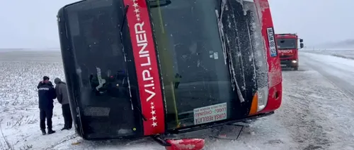 VIDEO | ACCIDENT teribil în Vaslui. Autocar cu 40 de pasageri, răsturnat pe DN24!