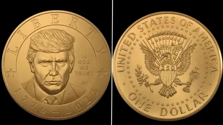 Trump devine primul președinte în viață care apare pe o monedă americană în ultimul secol. Portretul lui a ajuns pe moneda de 1 dolar