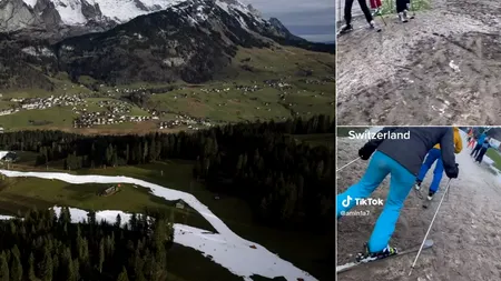 VIDEO | Turiști pe pârtie în Elveția, cu schiurile prin noroi: „Știm că, de fapt, Planeta arde”