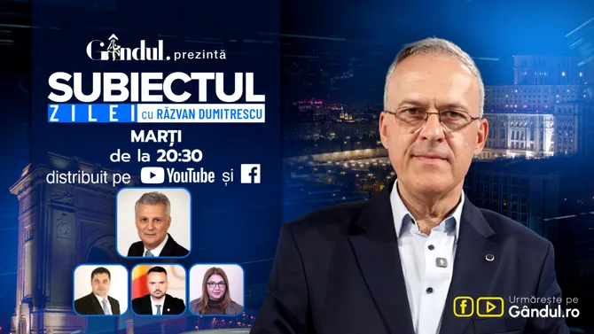 „Subiectul Zilei cu Răzvan Dumitrescu” începe marți, 6 octombrie, de la ora 20:30, live pe Gândul. În exclusivitate, Daniel Zamfir, detalii despre noul premier desemnat. Luca Niculescu, drumul spre anticipate?