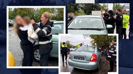 Intervenție cu final fericit! Polițiștii locali au reușit să-i salveze bebelușul Gabrielei, blocat în mașină