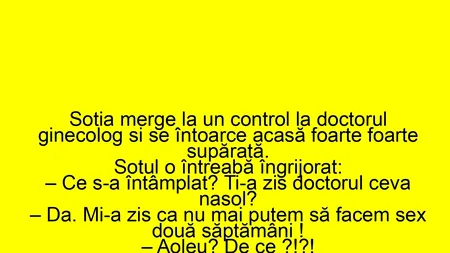 Bancul de miercuri | Soția se întoarce foarte supărată de la ginecolog