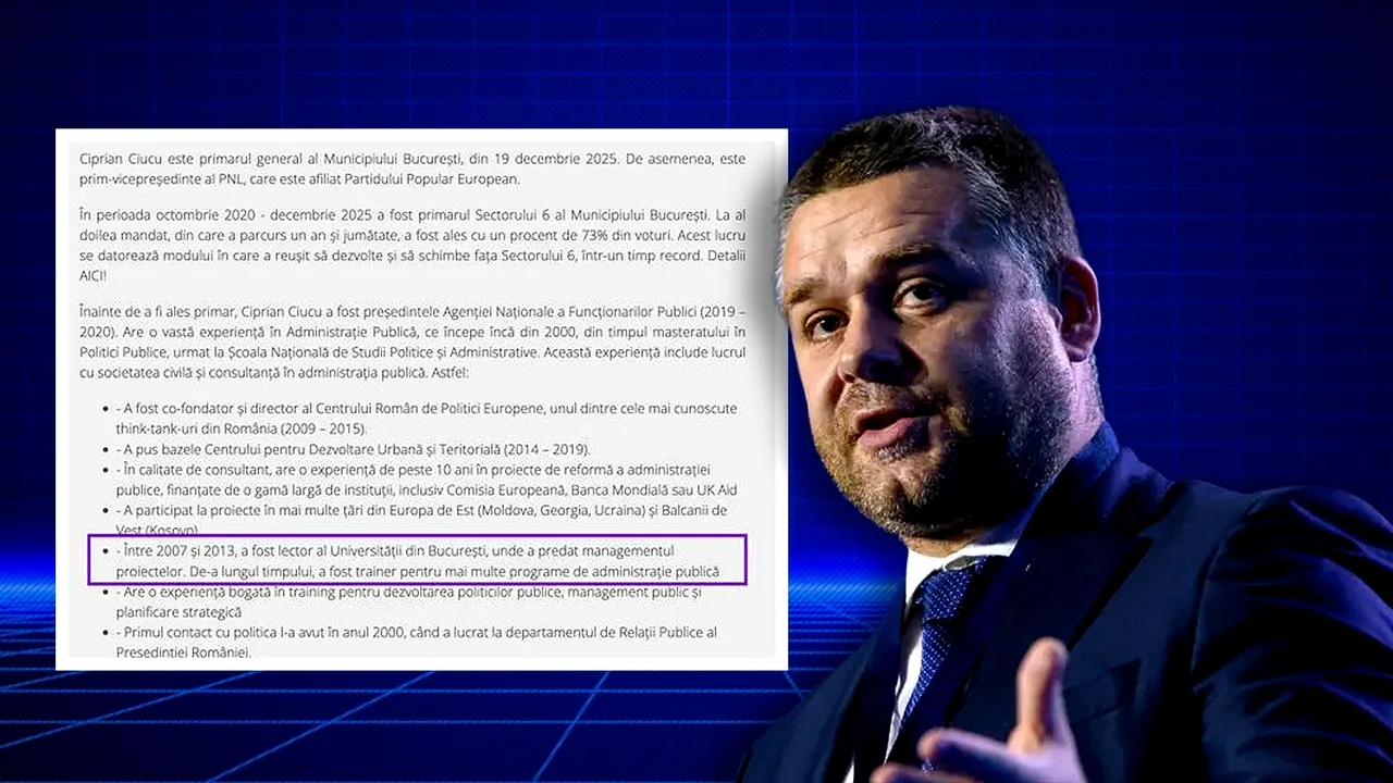 Controverse în CV-ul primarului Capitalei: Ciprian Ciucu a declarat funcția de lector la Universitatea din București, însă UB îl contrazice