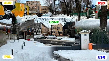 În timp ce românii sunt amendați dacă nu-și curăță trotuarele, sediile partidelor sunt îngropate în nămeți. Voievozii României stau cu bărbile în zăpadă, la AUR, iar liberalii și-au curăţat o potecă. Și prin fața sediului PSD trecătorii abia se strecoară printre mormane