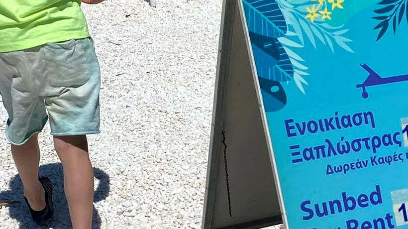 Să vezi și să nu crezi! Câți euro costă un șezlong pe o plajă din Thassos. Un turist român a făcut poza: Aveți și o băutură de banii ăștia!