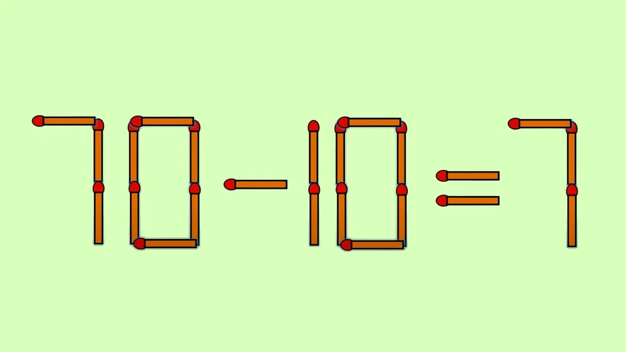 Test IQ cu chibrituri | Mutați un singur băț pentru a corecta 70-10=7