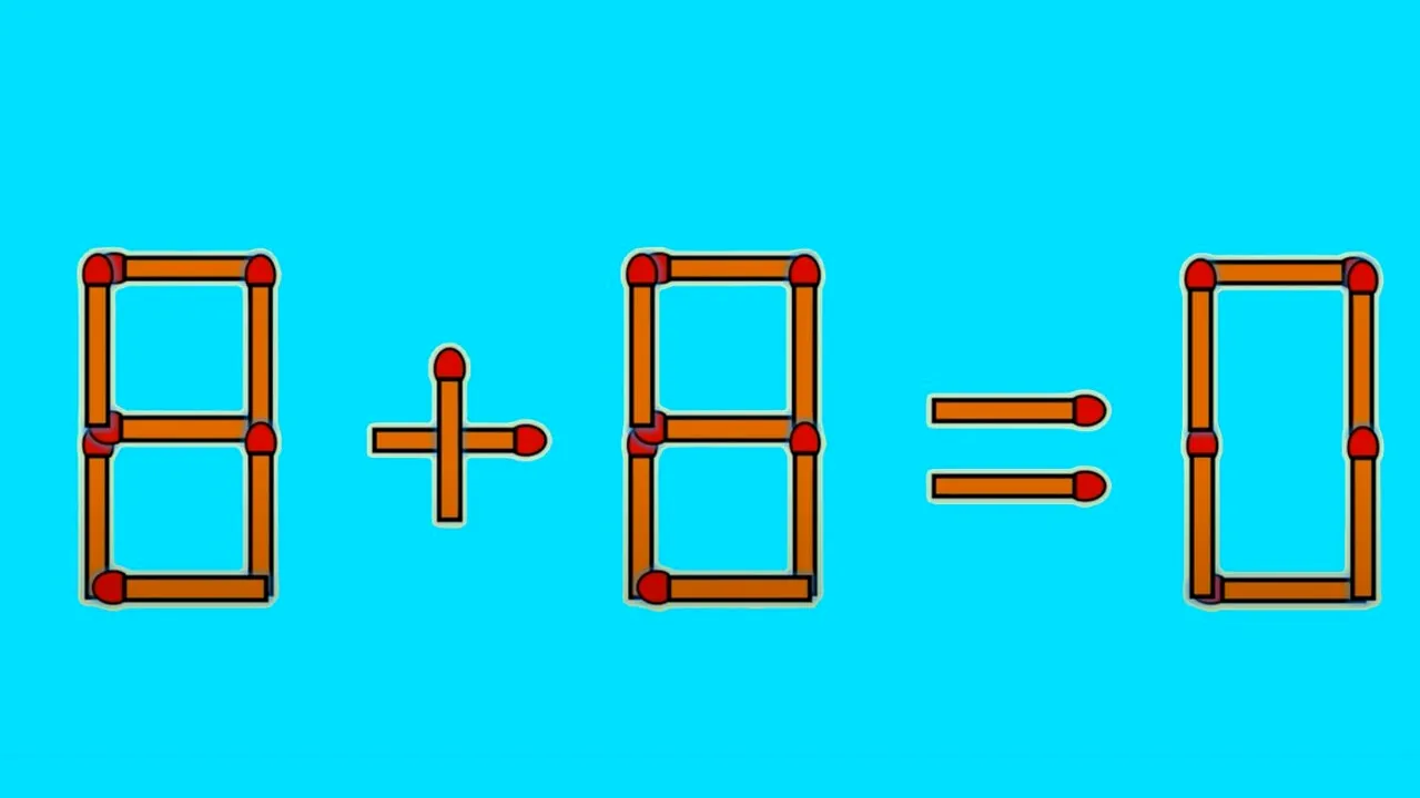 8+8=0 este greșit. Mutați un singur chibrit, pentru a corecta egalitatea