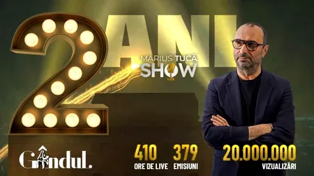 Marius Tucă Show aniversează 2 ani de EXCELENȚĂ la Gândul.ro. Sute de emisiuni fabuloase, invitați de marcă, zeci de milioane de vizualizări!