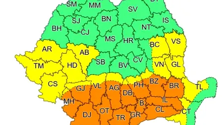 Cod portocaliu de vijelii și grindină în aproape toată țara