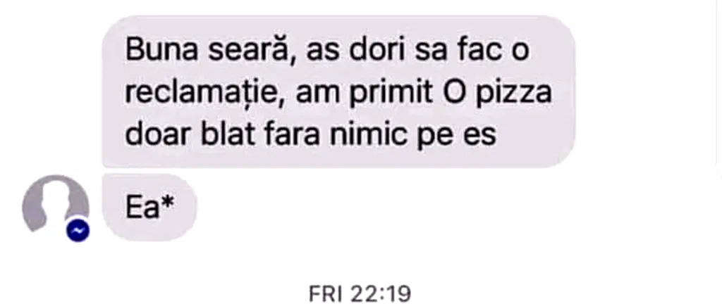 Bancul de miercuri | Reclamație la pizzerie