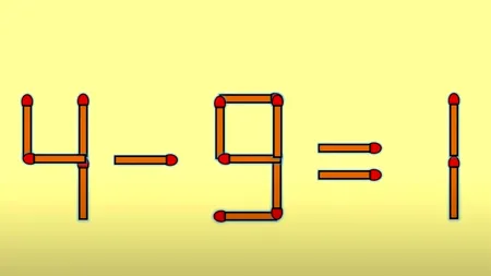 Test IQ cu chibrituri | Mutați un singur băț, pentru a corecta 4 – 9 = 1