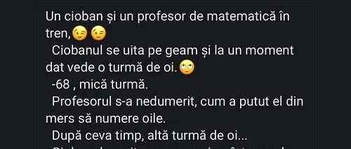 Bancul de marți | Un cioban și un profesor de matematică, în tren