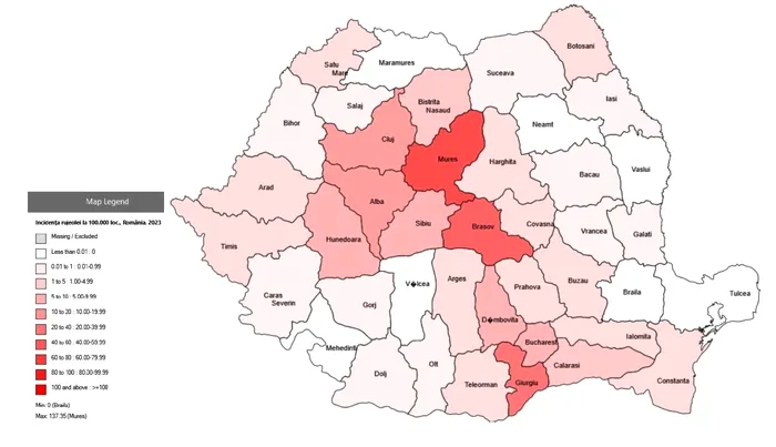 Cele mai afectate județe. Harta îmbolnăvirilor