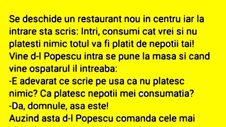 BANCUL ZILEI | Domnul Popescu și noul restaurant din centru