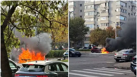 Mașină în flăcări pe Calea Vitan din Capitală. Traficul a fost restricționat