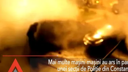 Mai multe mașini de poliție au ars în parcarea unei secții din Constanța. De la ce a izbucnit incendiul