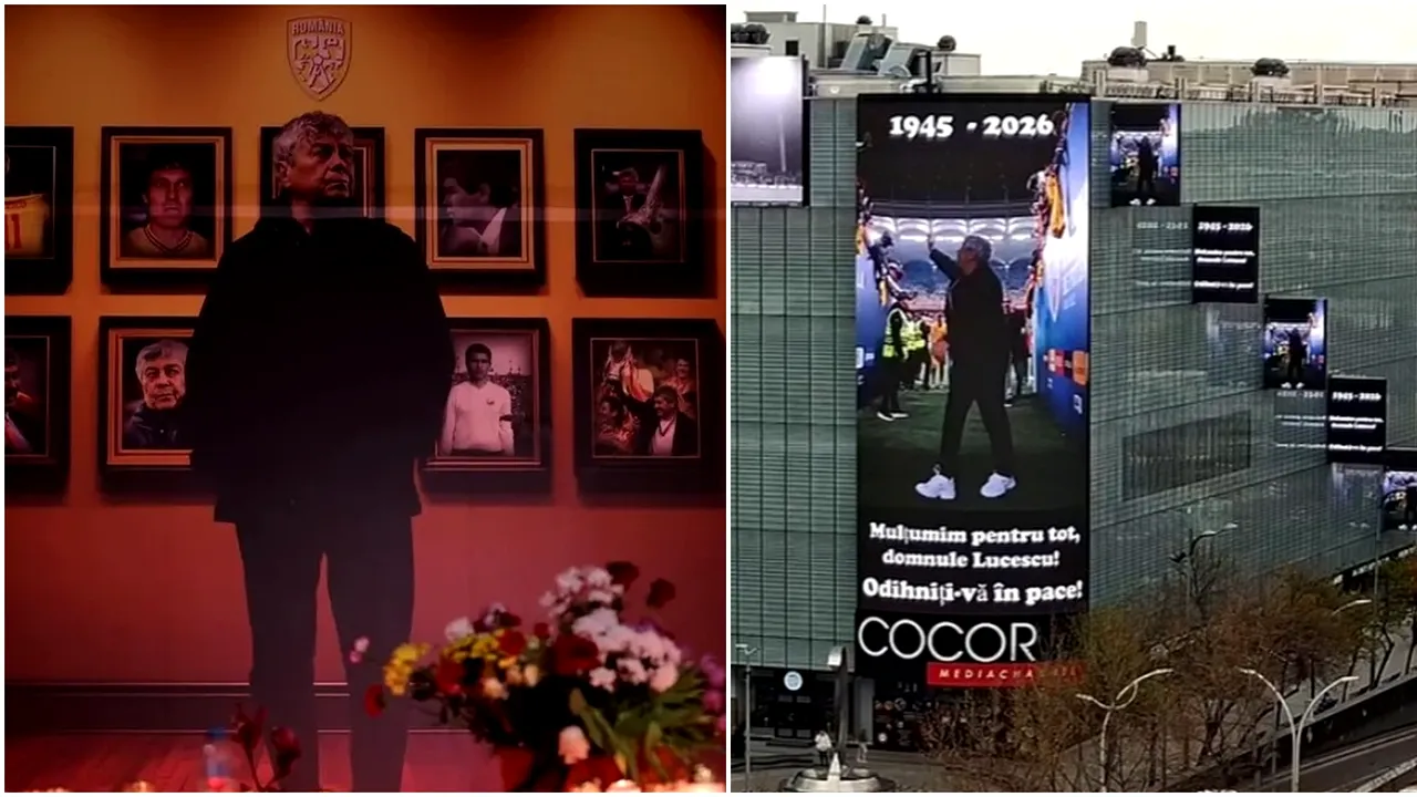 Mircea Lucescu, omagiat de FRF în centrul Capitalei. Imagini proiectate pe ecranele magazinului Cocor