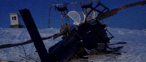 Elicopterul unui milionar român s-a făcut praf, după ce vântul l-a izbit de o pârtie de schi de pe Muntele Mic