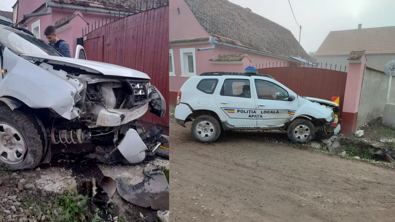 Un minor beat criță a furat maşina Poliţiei Locale din Apața şi a făcut accident. Primarul: 