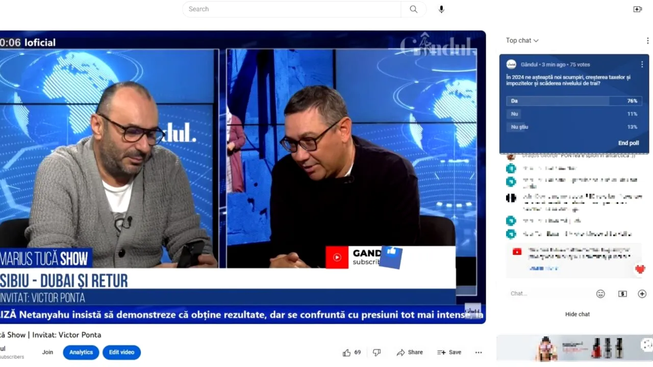 POLL Marius Tucă Show: „În 2024 ne așteaptă noi scumpiri, creșterea taxelor și scăderea nivelului de trai?”