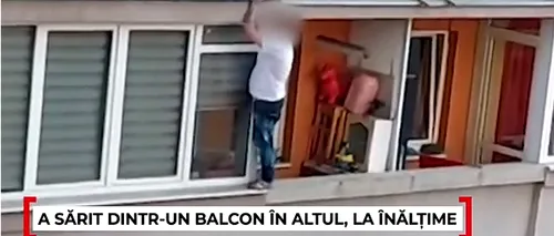 Caz STRANIU în Cluj Napoca. Un bărbat a fost filmat în timp ce sărea de la un balcon la altul, cerând ajutor în italiană