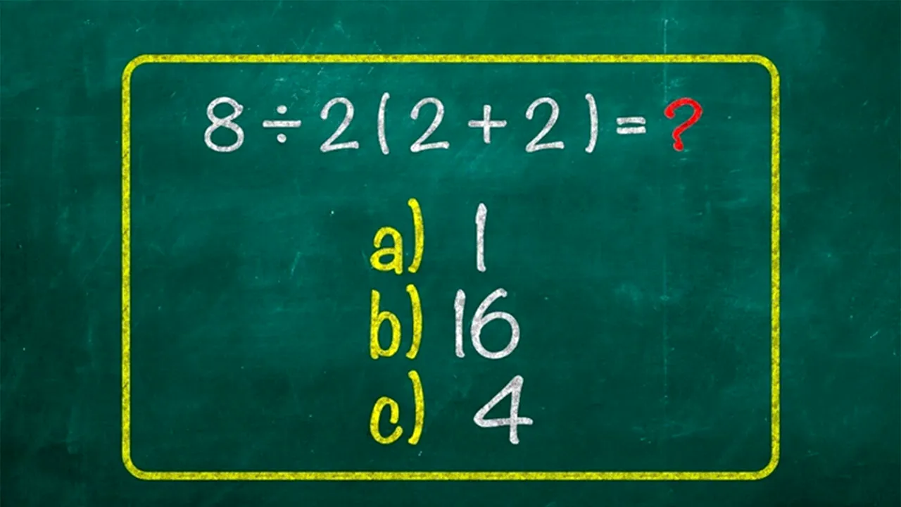Test IQ pentru matematicieni | Calculați 8:2(2+2). Care e răspunsul corect: 1, 16 sau 4?