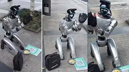 În viitor, chiar și cerșetorii ar putea fi înlocuiți. Un robot a cerșit, în genunchi, pe o stradă din China după bani pentru a-și încărca bateria
