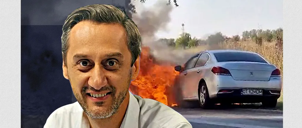 VIDEO | Mașina prefectului de Olt, Mario de Mezzo, a fost mistuită de flăcări. La volan se afla şefa Cancelariei, care a scăpat nevătămată