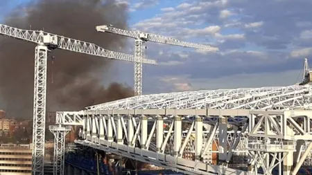 Incendiu de proporții la Madrid. Stadionul Santiago Bernabeu, cuprins de flăcări (VIDEO)