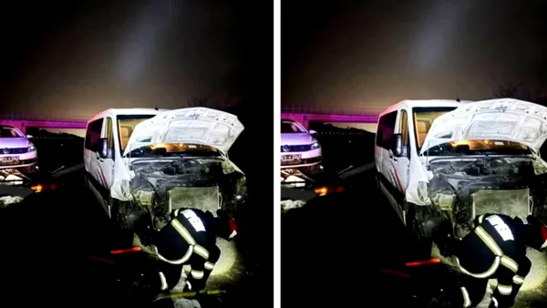 Accident pe A1, în Timiș: două microbuze s-au ciocnit frontal. Cinci persoane au ajuns la spital