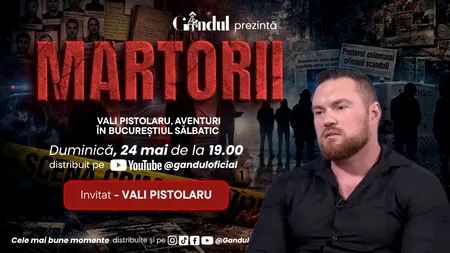 GÂNDUL prezintă duminică, 24 mai, de la ora 19.00, o nouă ediție MARTORII - Vali Pistolaru, aventuri în Bucureștiul Sălbatic