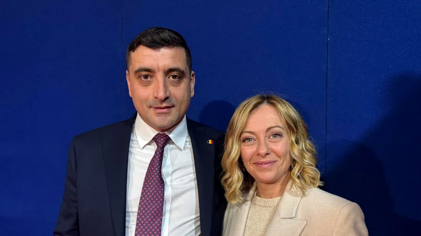 George Simion s-a fotografiat cu Giorgia Meloni la congresul Fratelli d’Italia: „Klaus Iohannis este autorul loviturii de stat din România”