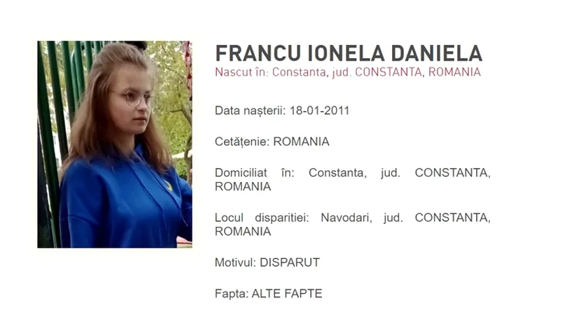 Polițiștii din Năvodari caută o fată de 12 ani, care a DISPĂRUT de acasă