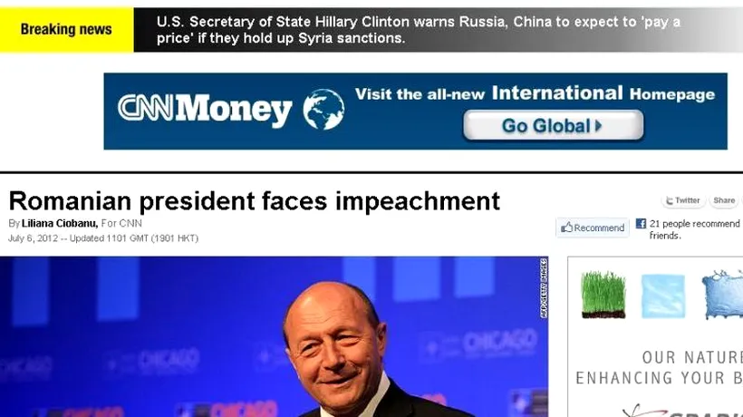 Presa internațională, despre suspendarea președintelui Traian Băsescu: Democrație sau demagogie?. Cea mai recentă rundă a unei lupte feroce pentru putere

