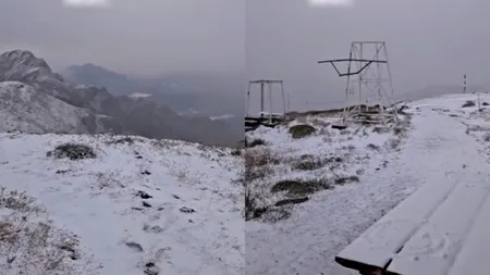 Zăpadă în august, în Munții Bucegi! Imagini spectaculoase cu ninsoarea așternută pe Vârful Omu, la finalul lunii