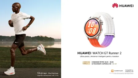 (P) HUAWEI și „regele maratonului” au creat împreună noul WATCH GT Runner 2, cel mai ușor ceas metalic pentru alergare din industrie