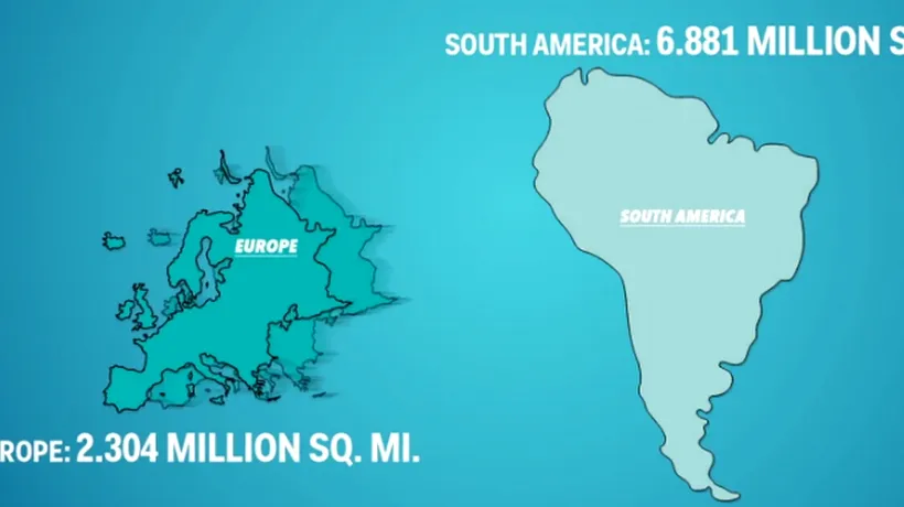 Vei privi altfel lumea după acest clip: Europa e de trei ori mai mică decât America de Sud, iar Alaska e cât șase Italii