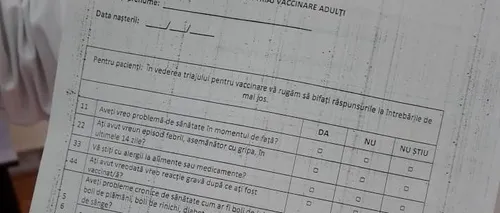 Cum arată formularul care trebuie completat în zona de triaj atunci când te vaccinezi anti-COVID (FOTO)