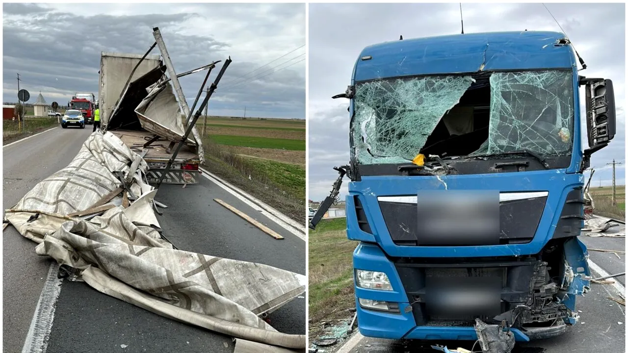 Bărbat rănit, după ce remorca unui camion s-a desprins din cauza vântului!