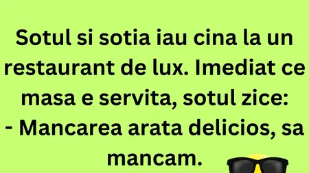 BANCUL ZILEI | Soțul și soția iau cina într-un restaurant de lux