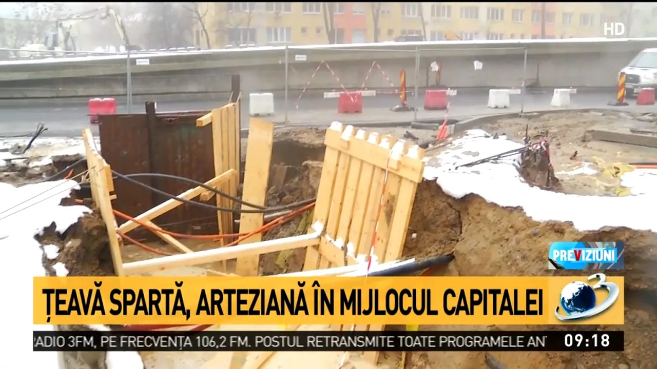 Apa caldă a bucureștenilor țâșnește din țevile sparte! Fântână arteziană la Doamna Ghica, în Sectorul 2