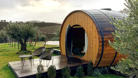 FOTO Cazare în butoaie lângă o plantație de mure din Gorj: Dorim să promovăm foarte mult zona noastră, o să fie în plantație efectiv. Proiectul l-am văzut în Portugalia și am zis de ce nu și l-a noi?