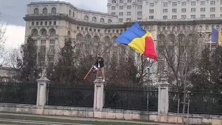 „Stegarul Dac” protestează pe gardul din fața Parlamentului. Ce nemulțumiri are