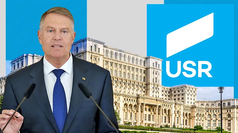 Protest al USR cu pancarte împotriva amendamentului „Klaus Iohannis senator”: Un senator în slujba lui