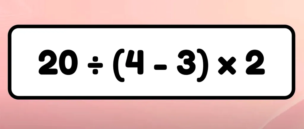 Test de inteligență | Calculați 20:(4-3)x2 = ?