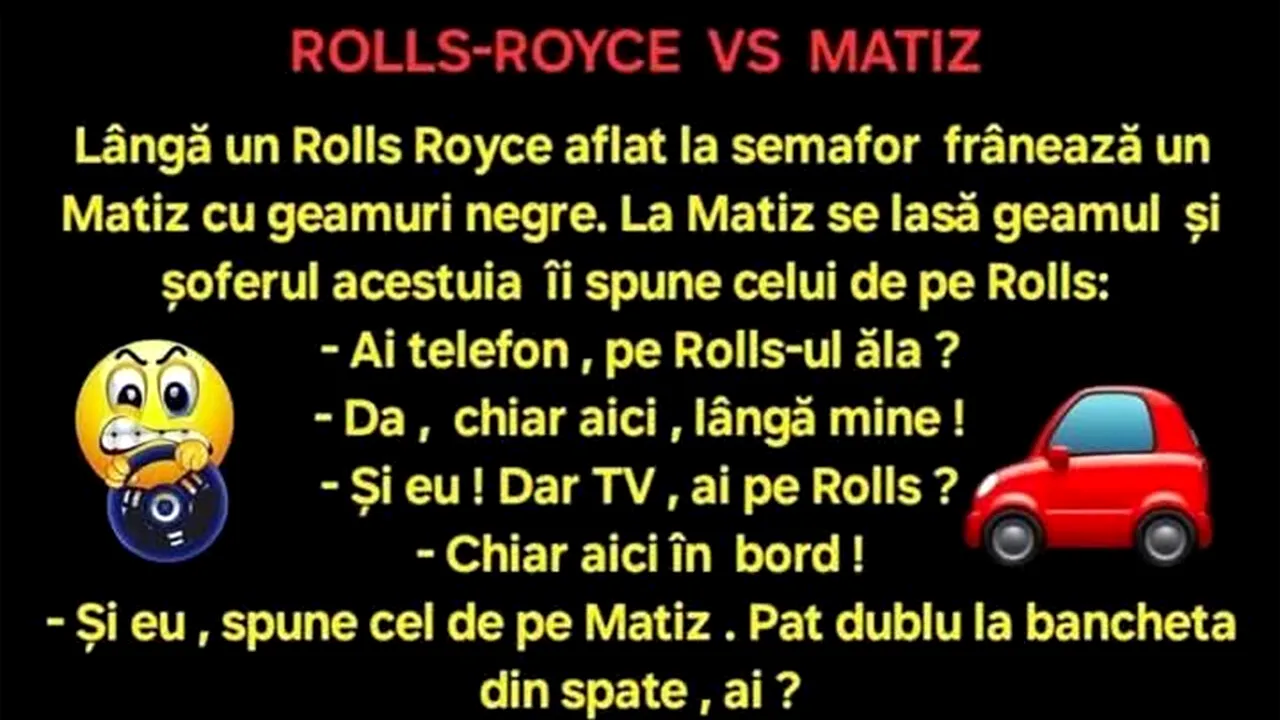 BANCUL de vineri | Rolls-Royce VS Matiz