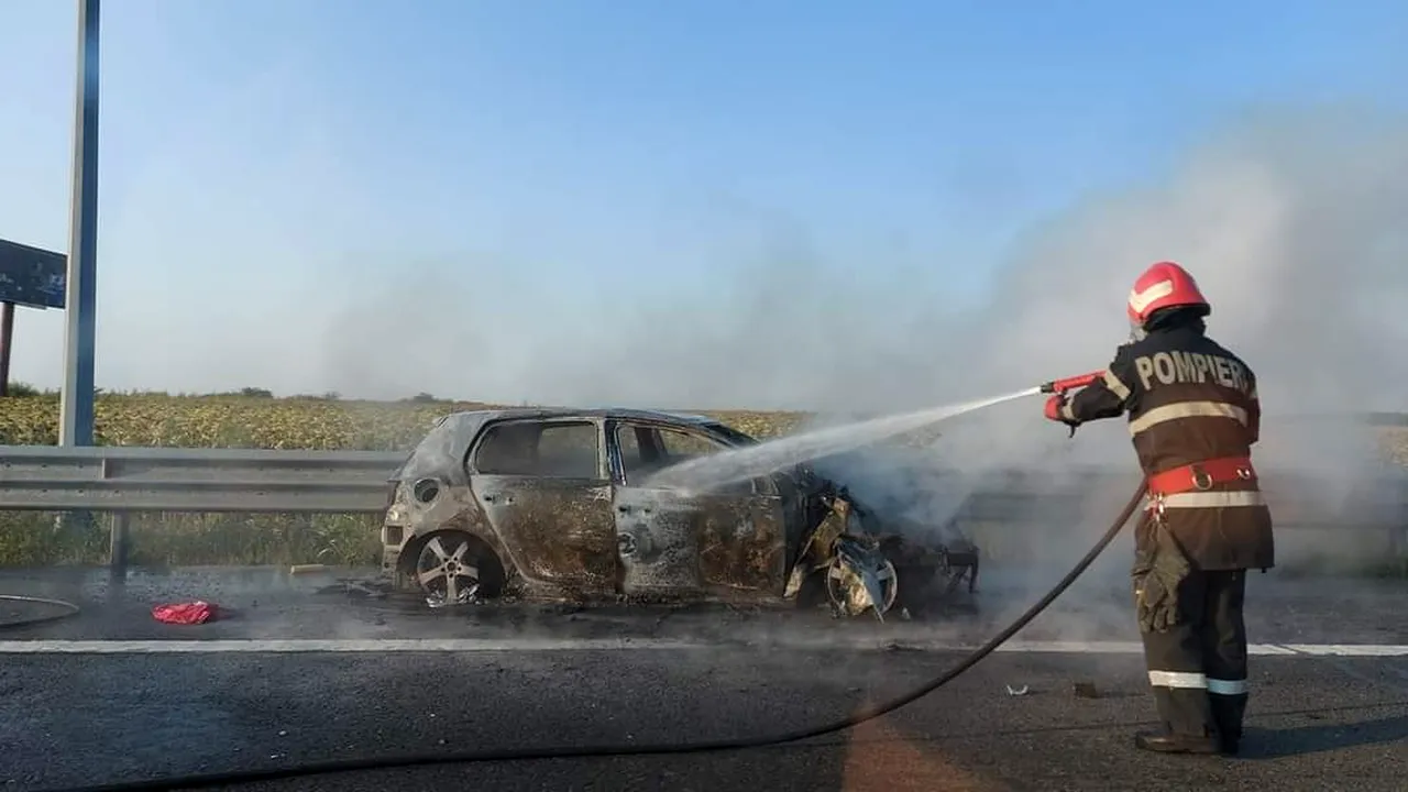 Un autoturism a luat foc pe Autostrada Soarelui, în sensul de mers către litoral. Circulația este blocată