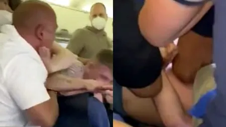 Scandal la înălțime după ce doi bărbați beți nu au vrut să poarte măștile de protecție! Toți pasagerii s-au mobilizat pentru a-i pune la punct - VIDEO